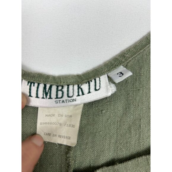 Vintage Timbuktu Station Women's Olive Green 100% Linen Overalls Size 3 - Picture 3 of 11